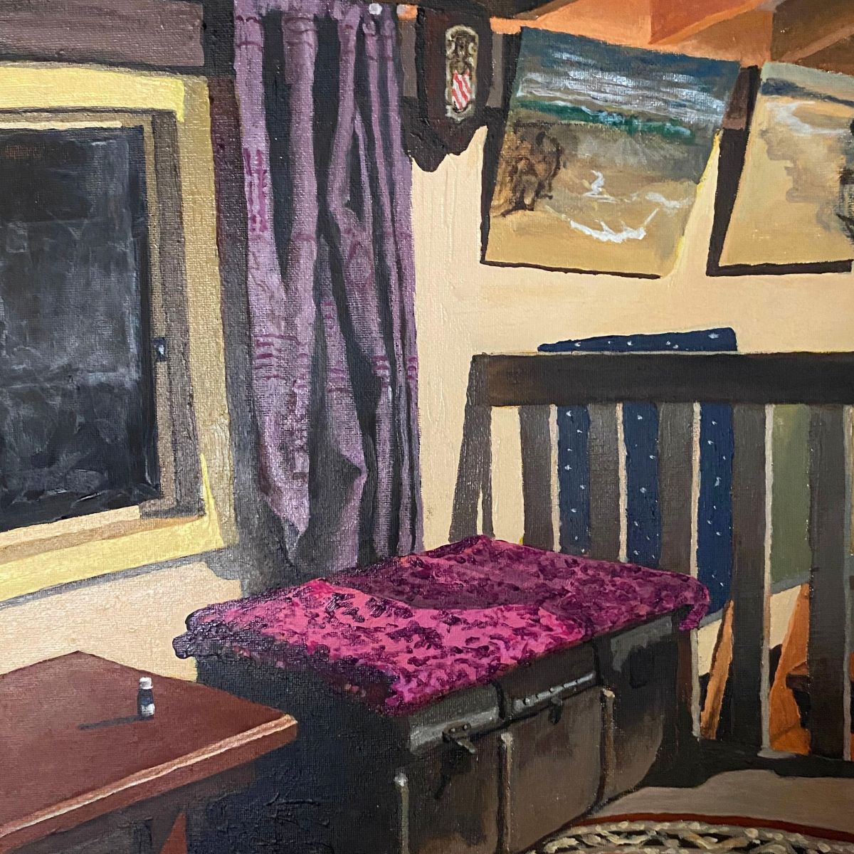 Image Lesley Whale_interior with rug_ acrylic_ 40cmx50cm