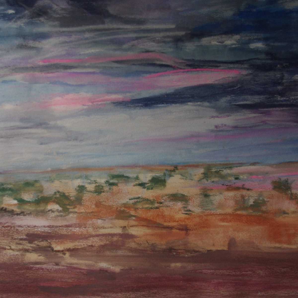 Image Hay Plains, Badhawaral, 2024. Soft pastel graphite pencil watercolour. Size 73 x 92cm