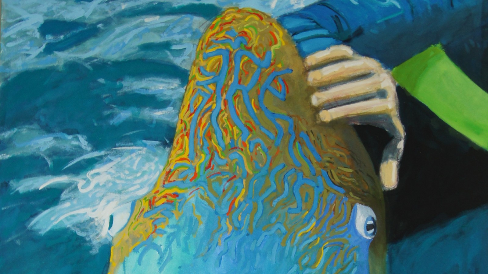 Image Artwork by David Whitfield titled Pat the fish. Detail.