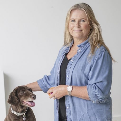 Profile image of Julz Beresford with a chocolate labrador.