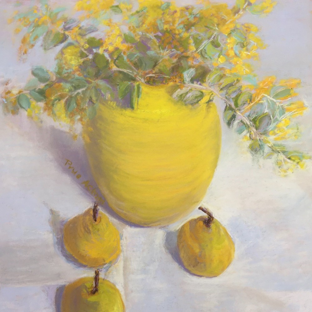 Image Artwork by Prue Acton titled Wattle No.3 Vase Pears.