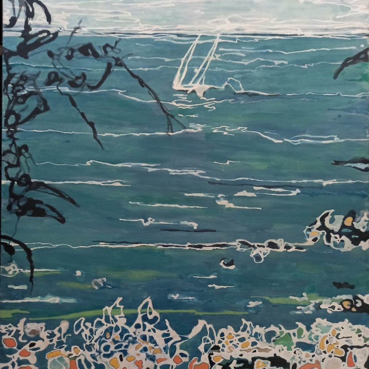 Image Artwork by Sid Palazzi titled Yacht off Malua Heads.